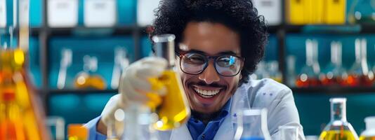 Young Molecular Scientists Joyous Work in Vibrant Lab Environment photo