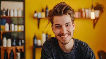 Vibrant Hair Stylist Expertly Creating Colorful Styles with Enthusiasm photo