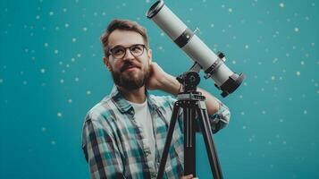 Young Astronomers Passionate Focus on Galactic Wonders A Portrait photo