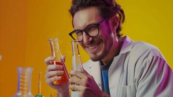 Young Molecular Scientists Joyful Portrait While Conducting Innovative Research photo