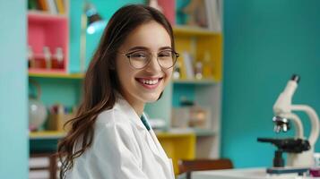 Young Speech Pathologist Excelling in Healthcare Career Positivity and Care on Colorful Backdrop photo