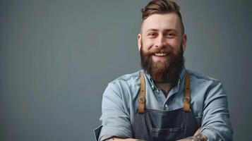 Young Barbers Success and Passion Captured in a Vibrant Salon Portrait photo