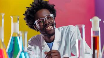 Young Molecular Scientists Joyous Portrait Embodiment of Science Research and Innovative Spirit photo