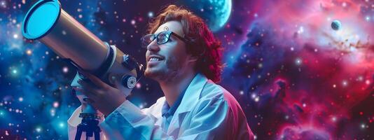 Young Astronomers Passion Pursuing Cosmic Knowledge with Vibrant Enthusiasm photo