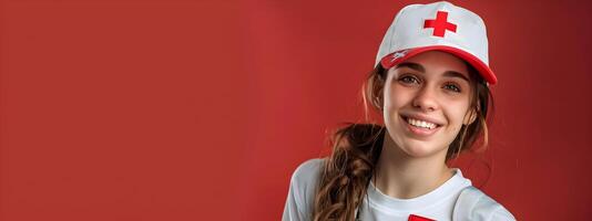 Cheerful Red Cross Volunteer Dedicated to Saving Lives through Humanitarian Service photo