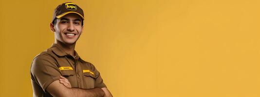 Dedicated UPS Drivers Joyful Smile Reflects Success in Modern Delivery Service photo