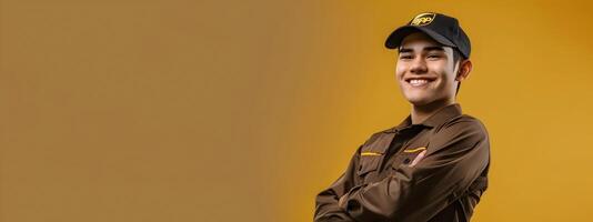 Cheerful UPS Drivers Dedication A Portrait of Trustworthy Delivery Service photo