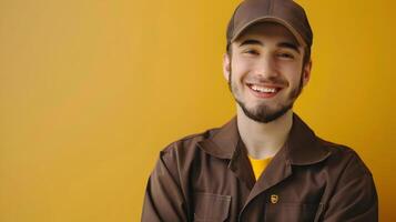 Dedicated UPS Drivers Genuine Smile Reflects Career Fulfillment in Photo Portrait