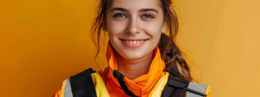 Cheerful Emergency Relief Worker Portrait of a Dedicated Professional Providing Aid on the Job photo