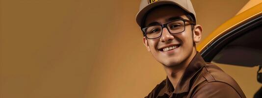 Cheerful UPS Driver in Action A Portrait of Modern Vocation and Dedication photo