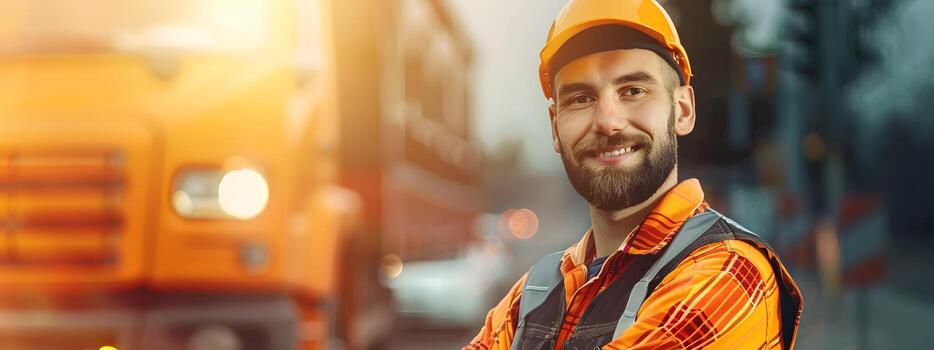 dedicado remolcar camión operador un retrato de alegría y profesional compromiso foto