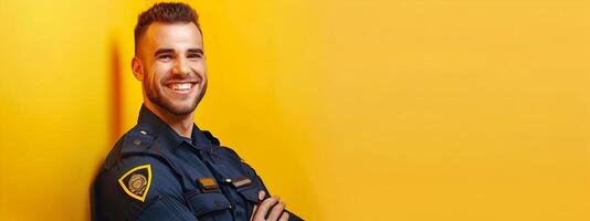 Cheerful Young Security Guard Dutifully Performing Job Responsibilities photo