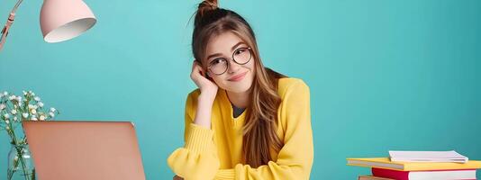 Energetic Young Copywriter Excels at Work Vibrant Portrait of Writing Professional photo