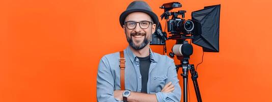 Energetic Young Journalist Crafting News Story with Enthusiasm and Precision photo