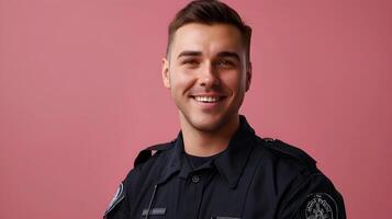 Cheerful Young Security Guard Excelling in Dynamic Colorful Work Environment photo