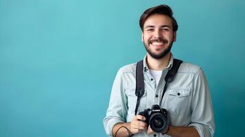 Energetic Young Journalist Aspiring Writer Conveying News with Joy and Passion photo