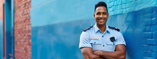 Cheerful Security Guard Exuding Trust and Integrity in Colorful Uniform photo