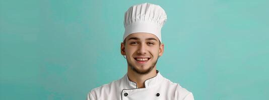 Happy Young Chef Pursuing Culinary Passion in the Kitchen photo