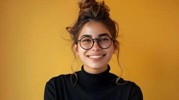 Enthusiastic Recruiter Excels in Job Search and Hiring Process on Colorful Backdrop photo