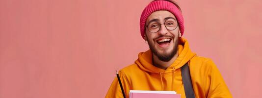 Happy Young Content Creator Exuding Passion in a Vibrant Digital Workspace photo