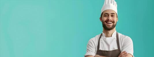 Happy Young Chef Excels in Colorful Culinary Kitchen Adventure photo