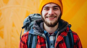 Happiness Radiating from a Dedicated Young Shelter Worker amidst Vibrant Colors photo