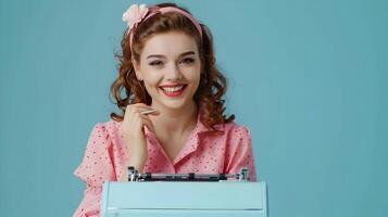 Happy Young Copywriter Exuding Success and Creativity While Working on Colorful Home Office Desktop photo