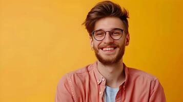 Happy Young Content Strategist Exuding Success and Creativity in Vibrant Workspace photo