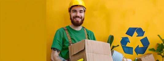 Happy Young Recyclables Collector A Green Career Filled with Joy and Success photo