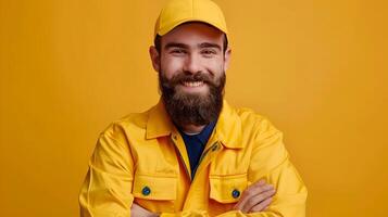 Happy Young Mechanic Exemplifies Skill and Satisfaction in Vibrant Workplace photo