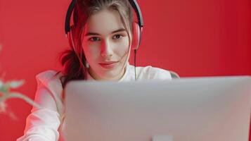 Happy Young Social Media Specialist Excels in Colorful Digital World photo