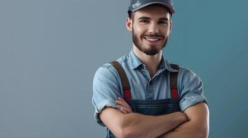 Happy Young Locksmith Exuding Confidence in Vibrant Workshop photo
