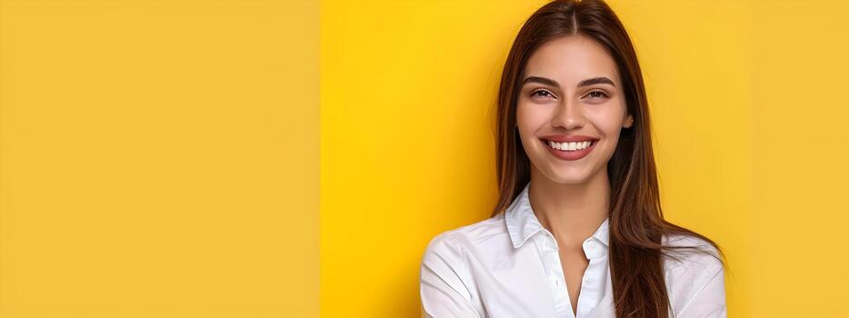 Happy Young Personal Assistant Excelling in a Colorful Office Environment photo