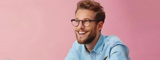 Happy Young Grant Writer Crafting Success A Colorful Portrait of Productivity and Purpose photo