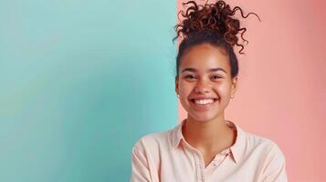 Happy Young Personal Assistant Exuding Success and Productivity in a Vibrant Workspace photo