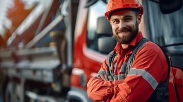 Happy Young Tow Truck Operator Excelling in the Towing Industry photo