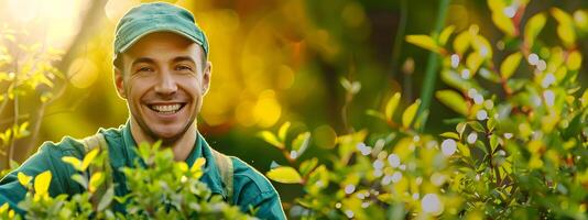 Happy Young Landscaping Worker A Rewarding Career in Green Spaces photo