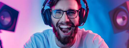 Happy Young Game Writer Crafting Compelling Stories in a Vibrant Digital World photo