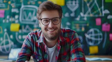 Happy Young Mathematician in Portrait Embodying Promise and Success in the Field of Math photo