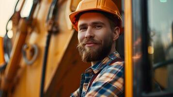 Happy Young Heavy Equipment Operator Excelling in Industrial Career photo