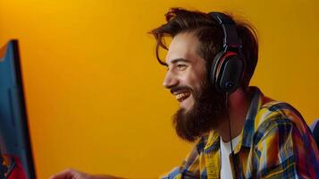 Happy Young Game Writer Crafting Compelling Stories for Modern Audiences photo