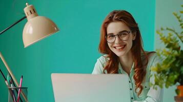 Happy Young Screenwriter Crafting a Brilliant Colorful Story in a Portrait photo