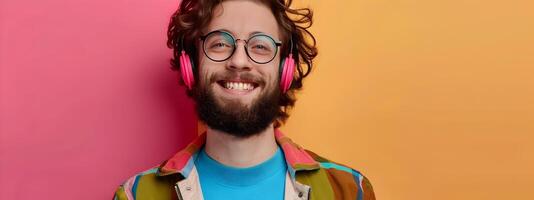 Happy Young Social Media Specialist Excels in Colorful Digital World photo