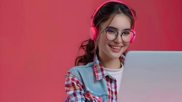 Happy Young Social Media Specialist Excels in Colorful Digital Career photo