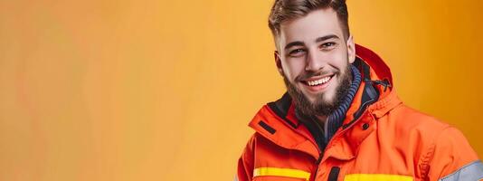 Hope Amid Crisis A Cheerful Young Relief Worker Dedicated to Aiding Those in Need photo