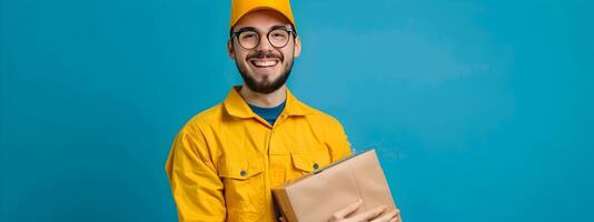 Joyful Mail Carrier Celebrating Modern Communication Through Efficient Delivery photo