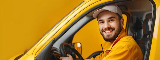 Hardworking Young Delivery Driver Symbol of Modern Commerce and Efficiency photo