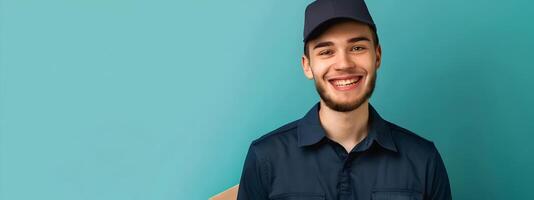 Joyful Mail Carrier in Modern Delivery Service A Portrait of Commitment and Efficiency photo