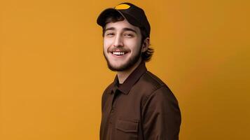 Joy of Success A Young UPS Drivers Radiant Smile while Delivering Packages photo