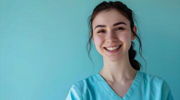Joyful Physical Therapy Assistant Devoted to Patients Wellness on Cheerful Color Background photo